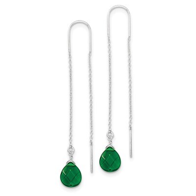 Pear Shaped Dark Green Diamond Threader Earrings Sterling Silver QE2493, MPN: QE2493, 191101188176