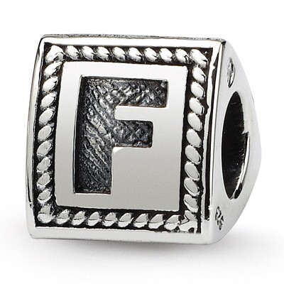 Letter F Triangle Block Bead - Sterling Silver QRS1429F, MPN: QRS1429F, 883957304557