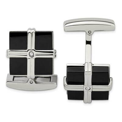 Black Ip Cz Square Cufflinks Stainless Steel Polished SRC336, MPN: SRC336, 886774622156
