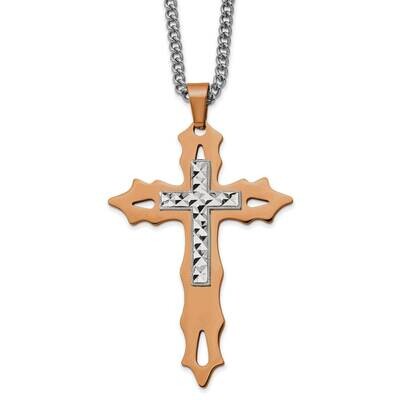 Brown Ip-Plated Diamond-Cut Cross 24 Inch Necklace Stainless Steel Polished SRN2770-24 by Chisel, M…