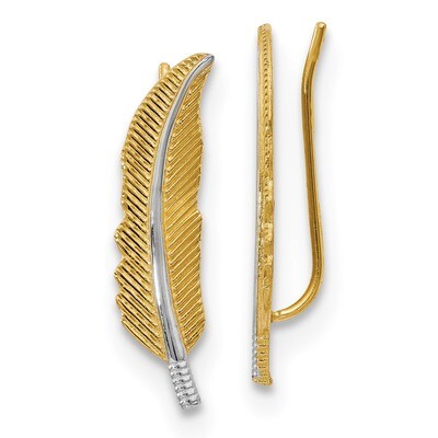 Leslie&#39;s Polished Feather Ear Climber Earrings 14k Rhodium-plated HB-LE1503, MPN: LE1503, 191101679…
