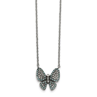 Preciosa Crystal Butterfly 2 inch Extender Necklace Stainless Steel Polished SRN2012-16 by Chisel, …