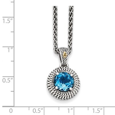 Blue Topaz Necklace Sterling Silver &amp; 14k Gold Antiqued QTC1080, MPN: QTC1080, 191101384301