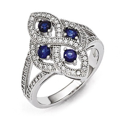 Sapphire &amp; Cubic Zirconia Polished Ring Sterling Silver QMP1332, MPN: QMP1332, 886774578057