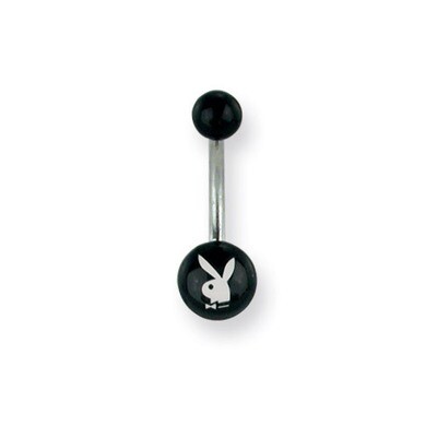 Playboy Black with White Bunny Belly Ring PBB125