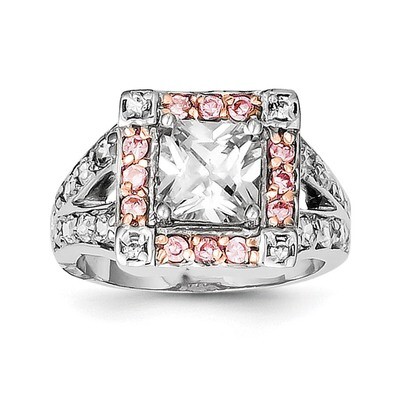 Pink Vermeil Cz Ring Sterling Silver QR2042-6