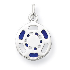 Blue-White Enameled Poker Chip Charm Sterling Silver QC6990