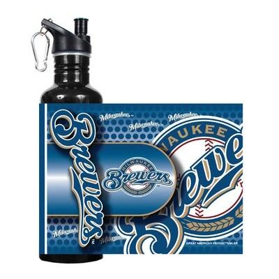 MLB Brewers Black 360 Wrap Stainless 26Oz Water Bottle GC3664