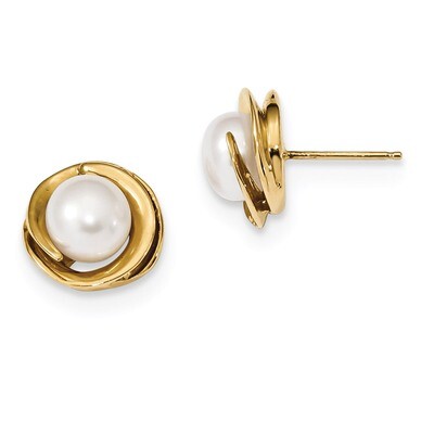 6-7mm White Button Freshwater Cultured Pearl Post Earrings 14k Gold XF646E, MPN: XF646E, 1911014345…