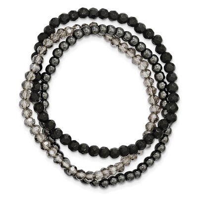 Black and Smoky Crystal Hematite 3pce Stretch Bracelet Sterling Silver QH5301, MPN: QH5301, 1911014…