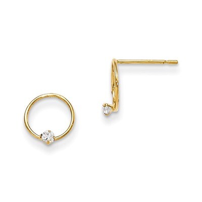 CZ Children&#39;S Circle Post Earrings 14k Gold GK676, MPN: GK676, 191101365850