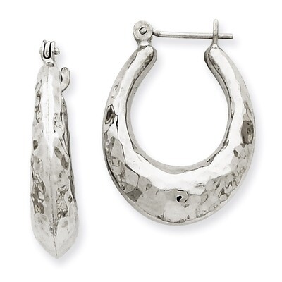 Polished Hammered Hoop Earrings 14k White Gold H752, MPN: H752, 658226125412