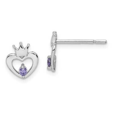 Purple CZ Diamond Crown Post Earrings Sterling Silver Rhodium-plated QGK181 by Madi K, MPN: QGK181,…