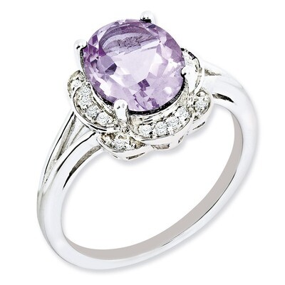 Pink Quartz Ring Sterling Silver Diamond QR3027PQ, MPN: QR3027PQ, 883957360874