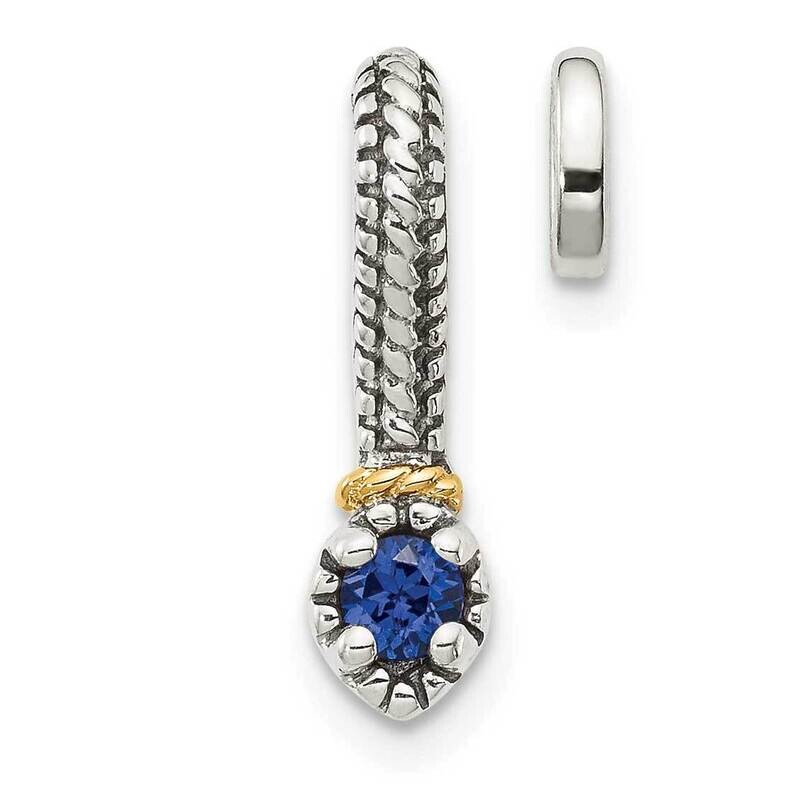 Created Sapphire Chain Slide Pendant Sterling Silver with 14k Gold Polished QTC1714