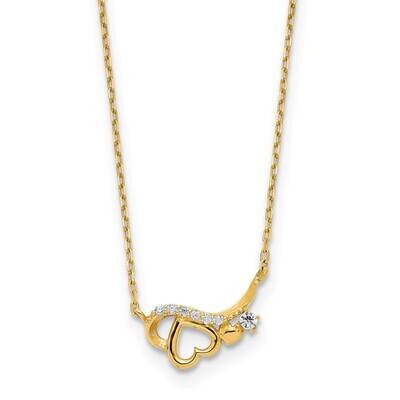 CZ Diamond Heart with 1.25 In Extender Necklace 15 Inch 14k Gold Polished SF2913-15, MPN: SF2913-15…