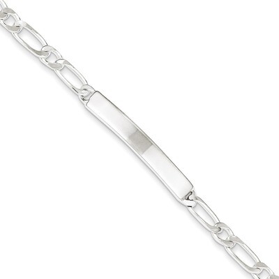 7 Inch Engravable Figaro Link ID Bracelet Sterling Silver Polished QID112-7, MPN: QID112-7, 8839575…