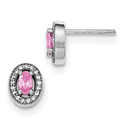Pink &amp; White CZ Diamond Oval Stud Earrings Sterling Silver Rhodium-plated QE12562, MPN: QE12562, 88…