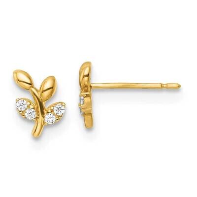 CZ Diamond Leaf Branch Post Earrings 14k Gold Polished GK1132 by Madi K, MPN: GK1132, 883957975023