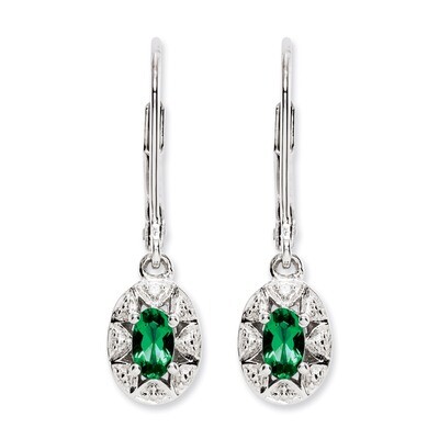 May Created Emerald Earrings Sterling Silver Diamond QBE10MAY, MPN: QBE10MAY, 883957396576