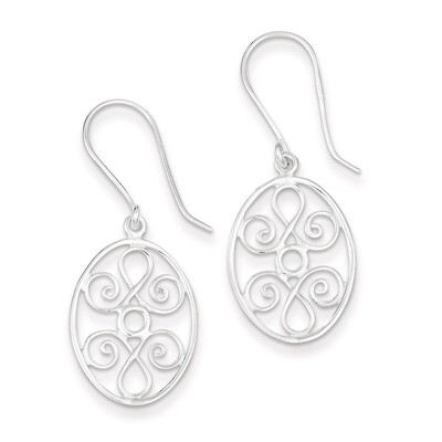 Oval Filigree Dangle Earrings Sterling Silver Polished QE7135, MPN: QE7135, 883957542768