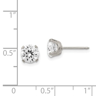 7mm Cubic Zirconia Post Earrings Stainless Steel Polished 353E, MPN: 353E,