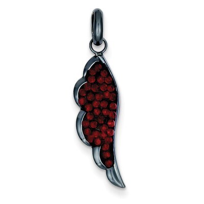 Sterling Silver Black Ceramic Red Swarovski Elements Wing Pendant QP2456