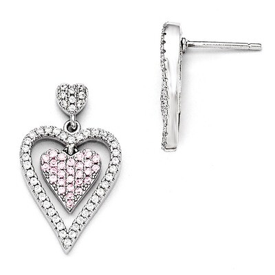 Heart Dangle Post Earrings Sterling Silver &amp; Cubic Zirconia QMP742, MPN: QMP742, 883957054827