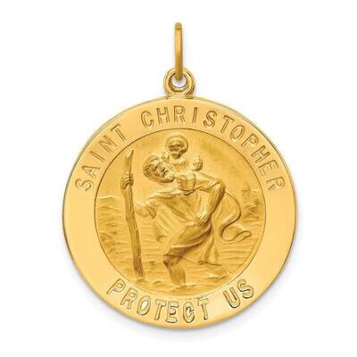 Large Round St. Christopher Medal 14k Gold Solid Polished Satin XR1792, MPN: XR1792, 883957731643