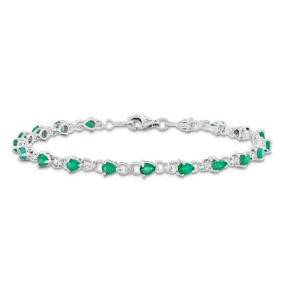 Emerald and Diamond Bracelet Sterling Silver QX858E, MPN: QX858E, 883957441740