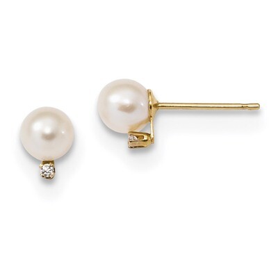 Children&#39;s 5-5.5mm White Round Fresh WaterC Pearl CZ Diamond Earrings 14k Gold XF620E, MPN: XF620E,…