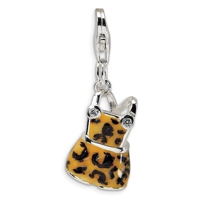 Black/Yellow Enameled Overall Charm Sterling Silver Synthetic Diamond QCC217 by Amore La Vita, MPN:…