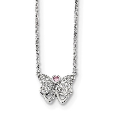CZ Diamond Butterfly 1with 1.5 inch ext. Necklace 17 Inch Sterling Silver Rhodium-plated QG4668-17,…