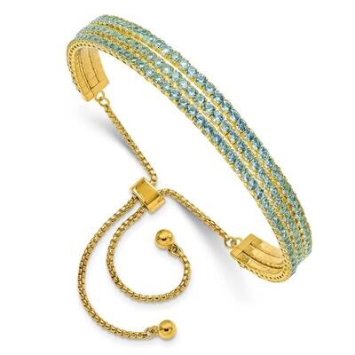 SS Gold Tone March Light Blue Triple CZ Adjustable Bracelet QG5697MAR