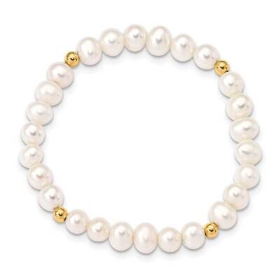 4-5mm White Egg Shape Freshwater Cultured Pearl &amp; Beads Stretch Bracelet 14k Gold XF729 by Madi K, …