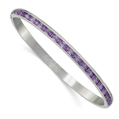 Purple Cz 5.00mm Hinged Bangle Stainless Steel Polished SRB2583, MPN: SRB2583, 191101864858