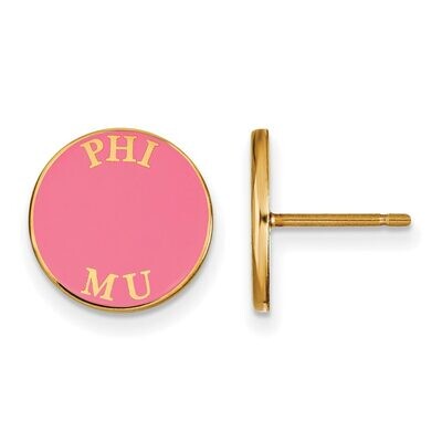 Phi Mu Enameled Post Earrings Gold-plated Silver GP019PHM, MPN: GP019PHM, 886774923901