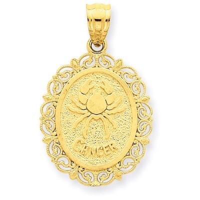 Polished Cancer Zodiac Oval Pendant 14k Gold Solid Satin C2846, MPN: C2846, 883957017303