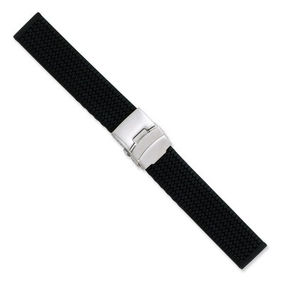 22mm Black Tread Design Silicone Silver-tone Deploy Buckle Watch Band 7.25 Inch BA225-22, MPN: BA22…