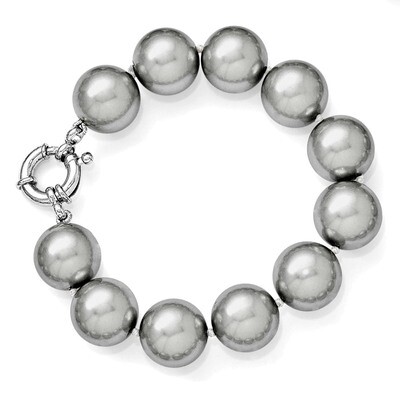 14-15Mm Grey Shell Bead Hand Knotted Bracelet Sterling Silver QMJB14G-7.5, MPN: QMJB14G-7.5, 886774…