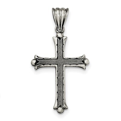 Polished and Brushed Latin Cross Pendant Sterling Silver Antiqued QC8155, MPN: QC8155, 191101365331