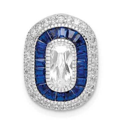 Synthetic Blue Spinel Chain Slide Sterling Silver Rhodium-plated CZ Diamond QP5397, MPN: QP5397, 88…