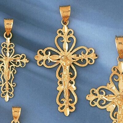 Dazzlers Jewelry Jesus Christ on Cross Pendant Necklace Charm Bracelet in Yellow, White or Rose Gol…