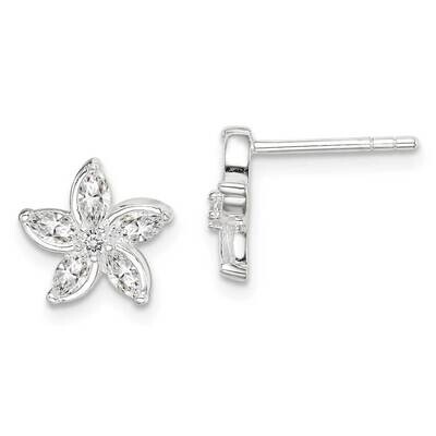 Flower Post Earrings Sterling Silver CZ Diamond QE14608, MPN: QE14608, 883957962368
