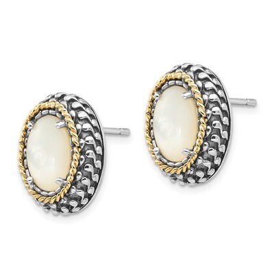 Mother of Pearl Post Earrings Sterling Silver &amp; 14k Gold QTC1023, MPN: QTC1023, 886774559438