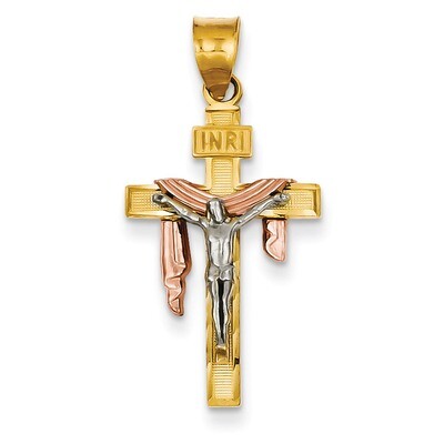 Diamond-cut Small Draped INRI Crucifix Pendant 14k Tri-Color Gold D4322, MPN: D4322, 883957487694