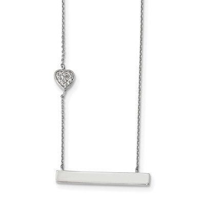 CZ Diamond Heart with 2 inch Extender Bar Necklace 16 Inch Sterling Silver Rhodium-plated QG4357-16…