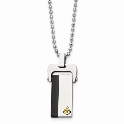 Yellow &amp; Black IP-plated Dog Tag Necklace Stainless Steel Polished SRN1462-20 by Chisel, MPN: SRN14…
