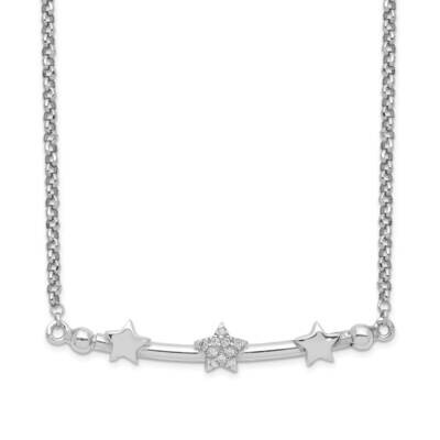 Cz 3-Star Bar with 1.5 Inch Extender Necklace Sterling Silver Rhodium-plated QG5262-15.5, MPN: QG52…