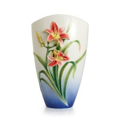 Franz Porcelain Red Daylily Flower Large Vase FZ02343, MPN: FZ02343,